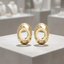 Load image into Gallery viewer, Stud Brushed Gold Hammered Domed Oval Earrings
