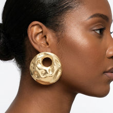 Load image into Gallery viewer, Stud Matte Gold Liquid Metal Disc Earrings
