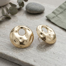 Load image into Gallery viewer, Stud Matte Gold Liquid Metal Disc Earrings
