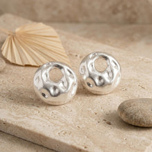 Load image into Gallery viewer, Stud Matte Silver Liquid Metal Disc Earrings
