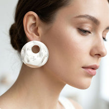 Load image into Gallery viewer, Stud Matte Silver Liquid Metal Disc Earrings
