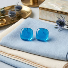 Load image into Gallery viewer, Chunky Blue Translucent Square Stud Earrings
