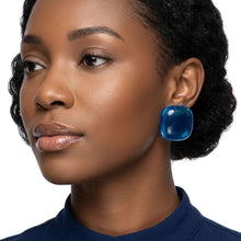 Load image into Gallery viewer, Chunky Blue Translucent Square Stud Earrings
