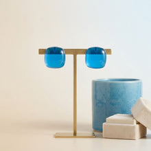 Load image into Gallery viewer, Chunky Blue Translucent Square Stud Earrings
