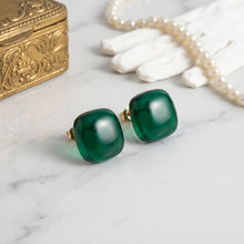 Load image into Gallery viewer, Chunky Green Translucent Square Stud Earrings
