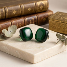 Load image into Gallery viewer, Chunky Green Translucent Square Stud Earrings
