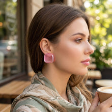 Load image into Gallery viewer, Chunky Pink Translucent Square Stud Earrings
