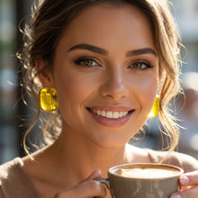 Load image into Gallery viewer, Chunky Yellow Translucent Square Stud Earrings
