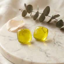 Load image into Gallery viewer, Chunky Yellow Translucent Square Stud Earrings
