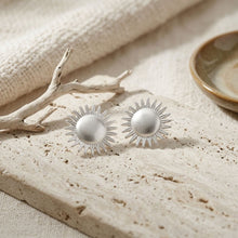 Load image into Gallery viewer, Stud Brushed Silver Domed Sun and Rays Earrings
