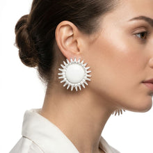 Load image into Gallery viewer, Stud Brushed Silver Domed Sun and Rays Earrings
