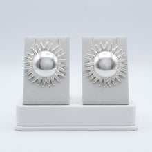 Load image into Gallery viewer, Stud Brushed Silver Domed Sun and Rays Earrings
