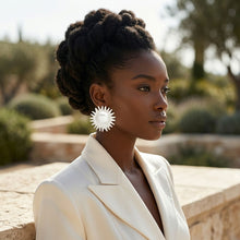Load image into Gallery viewer, Stud Brushed Silver Domed Sun and Rays Earrings
