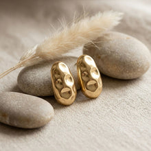 Load image into Gallery viewer, Stud Matte Gold Hammered Dome Teardrop Earrings

