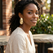 Load image into Gallery viewer, Stud Matte Gold Hammered Dome Teardrop Earrings
