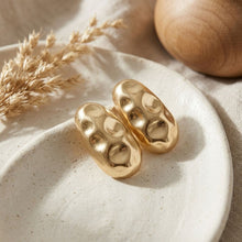Load image into Gallery viewer, Stud Matte Gold Hammered Dome Teardrop Earrings
