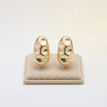 Load image into Gallery viewer, Stud Matte Gold Hammered Dome Teardrop Earrings
