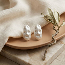 Load image into Gallery viewer, Stud Matte Silver Hammered Dome Teardrop Earrings
