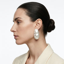 Load image into Gallery viewer, Stud Matte Silver Hammered Dome Teardrop Earrings
