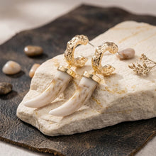 Load image into Gallery viewer, Gold Hoop with Ivory Horn Drop Earrings
