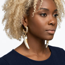 Load image into Gallery viewer, Gold Hoop with Ivory Horn Drop Earrings
