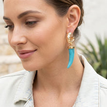 Load image into Gallery viewer, Gold Hoop with Turquoise Horn Drop Earrings
