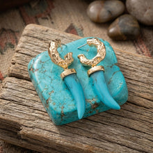 Load image into Gallery viewer, Gold Hoop with Turquoise Horn Drop Earrings
