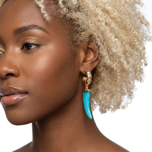 Load image into Gallery viewer, Gold Hoop with Turquoise Horn Drop Earrings
