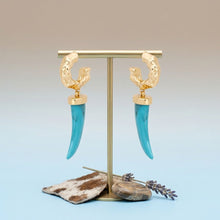 Load image into Gallery viewer, Gold Hoop with Turquoise Horn Drop Earrings
