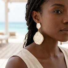 Load image into Gallery viewer, Ivory Pearlescent Organic Teardrop Gold Earrings
