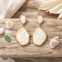 Load image into Gallery viewer, Ivory Pearlescent Organic Teardrop Gold Earrings
