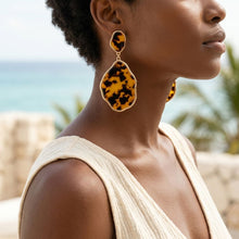Load image into Gallery viewer, Brown Leopard Organic Teardrop Gold Earrings
