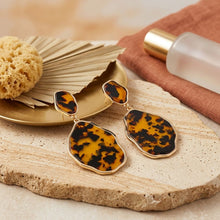 Load image into Gallery viewer, Brown Leopard Organic Teardrop Gold Earrings
