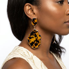 Load image into Gallery viewer, Brown Leopard Organic Teardrop Gold Earrings
