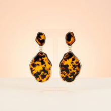 Load image into Gallery viewer, Brown Leopard Organic Teardrop Gold Earrings
