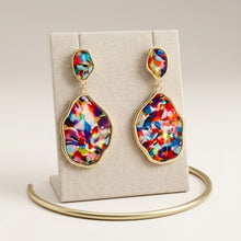Load image into Gallery viewer, Colorful Confetti Organic Teardrop Gold Earrings
