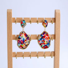 Load image into Gallery viewer, Colorful Confetti Organic Teardrop Gold Earrings

