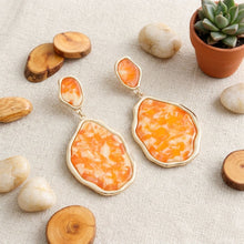 Load image into Gallery viewer, Orange Pearlescent Organic Teardrop Gold Earrings

