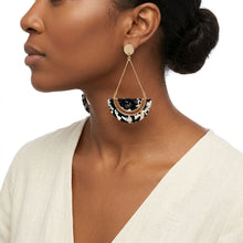Load image into Gallery viewer, Black Marbled Half Moon Gold Drop Earrings

