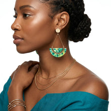Load image into Gallery viewer, Green Marbled Half Moon Gold Drop Earrings
