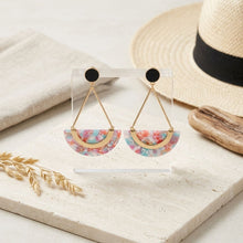 Load image into Gallery viewer, Pink Marbled Half Moon Gold Drop Earrings

