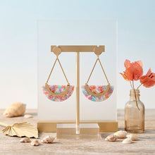 Load image into Gallery viewer, Pink Marbled Half Moon Gold Drop Earrings
