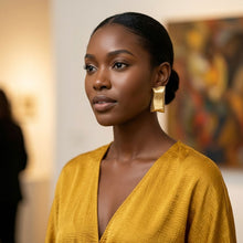 Load image into Gallery viewer, Stud Matte Gold Bent Rectangle Domed Earrings
