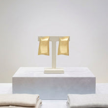 Load image into Gallery viewer, Stud Matte Gold Bent Rectangle Domed Earrings
