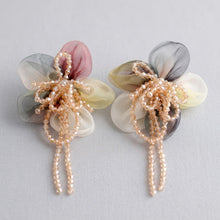 Load image into Gallery viewer, Organza Earthy Flower &amp; Bead Tassel Drop Earrings
