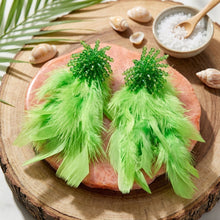 Load image into Gallery viewer, Green Beaded Cluster Long Feather Drop Earrings
