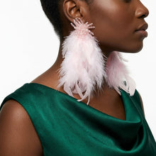 Load image into Gallery viewer, Pink Beaded Cluster Long Feather Drop Earrings
