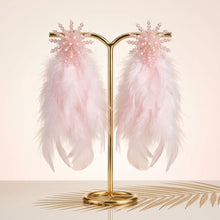 Load image into Gallery viewer, Pink Beaded Cluster Long Feather Drop Earrings
