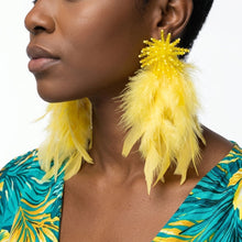Load image into Gallery viewer, Yellow Beaded Cluster Long Feather Drop Earrings
