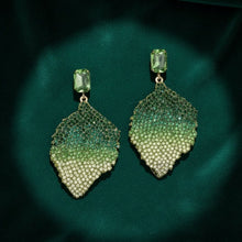 Load image into Gallery viewer, Drop Green Rhinestone Encrusted Leaf Earrings
